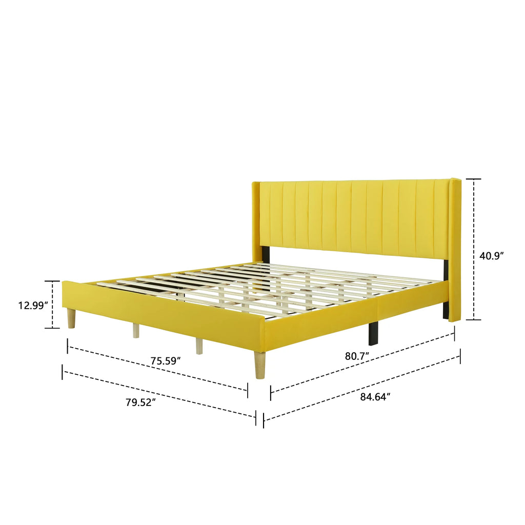Full Low Profile Upholstered Platform Bed Dark-Grey Velvet P268