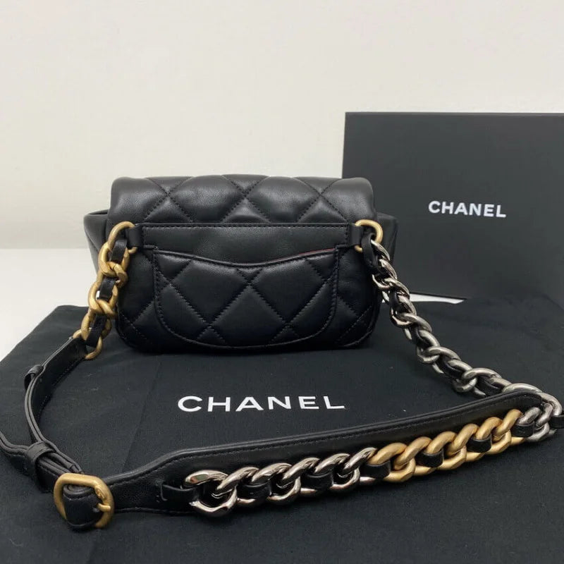 Black Lambskin Quilted Waist Bag X9624