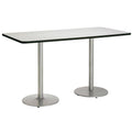 36 inch x 96 inch Table, Crisp Linen, Round Silver Base N3489