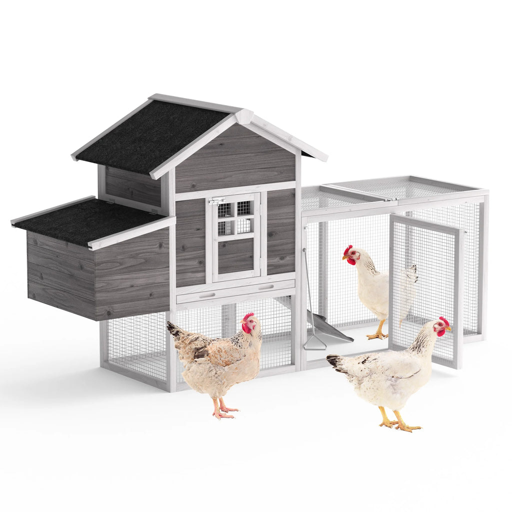 80" 2 Tier Wooden Chicken Coop with Pull Out Tray & Ramp J91726