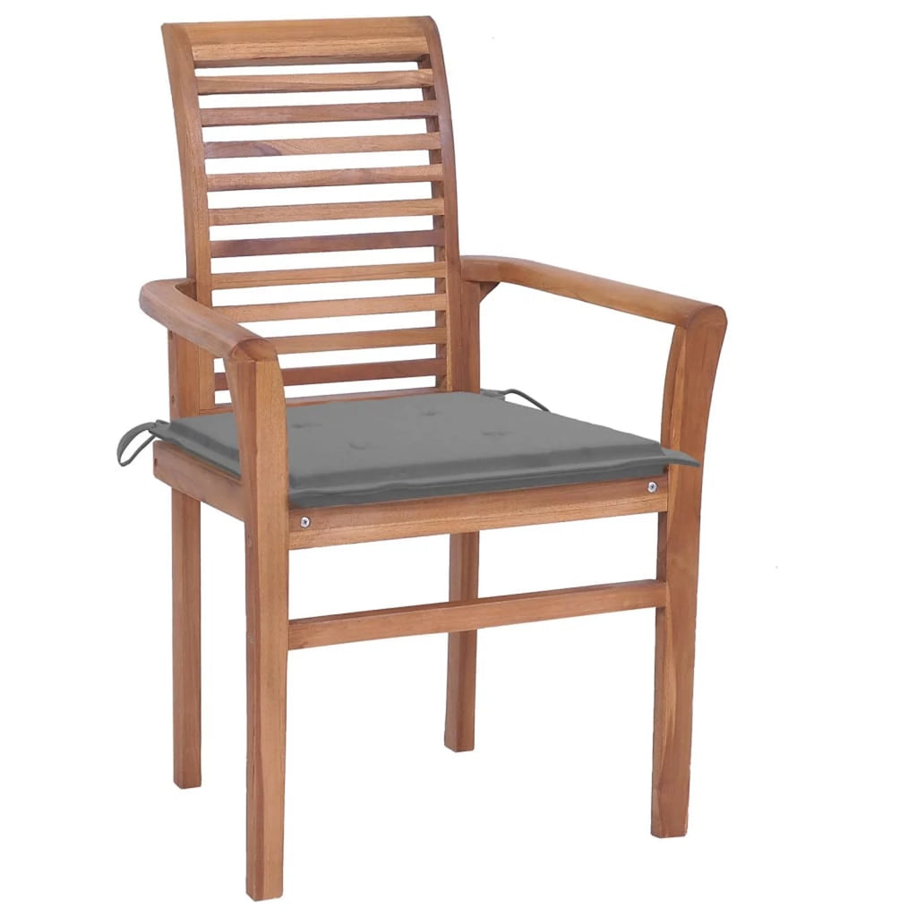 6 Pcs Teak Wood Dining Chairs with Gray Cushions F116081