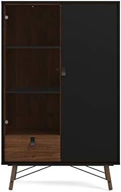 Black Matte/Walnut Drawer China Cabinet with Glass Door S603