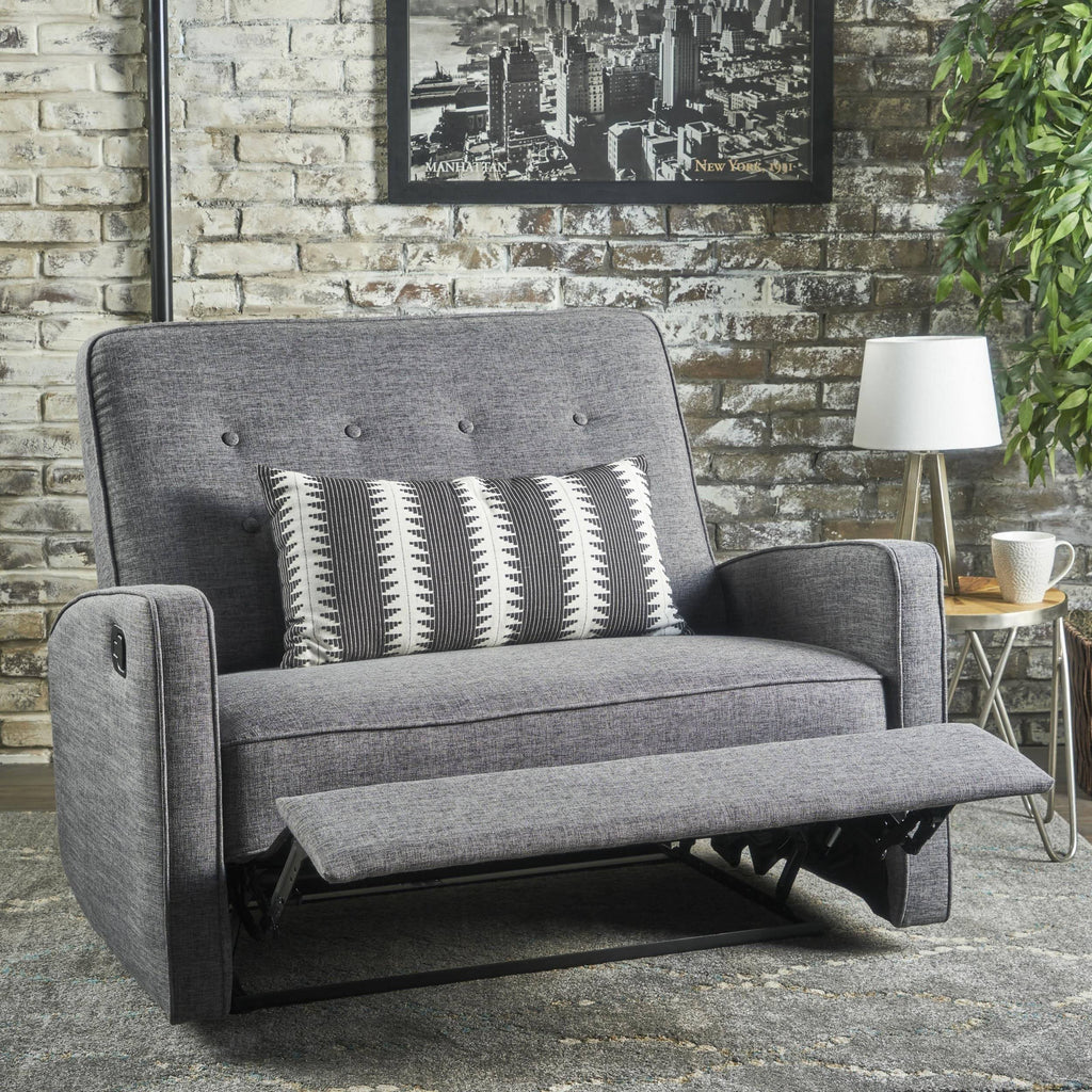 Gray Buttoned Fabric Reclining Loveseat I8947