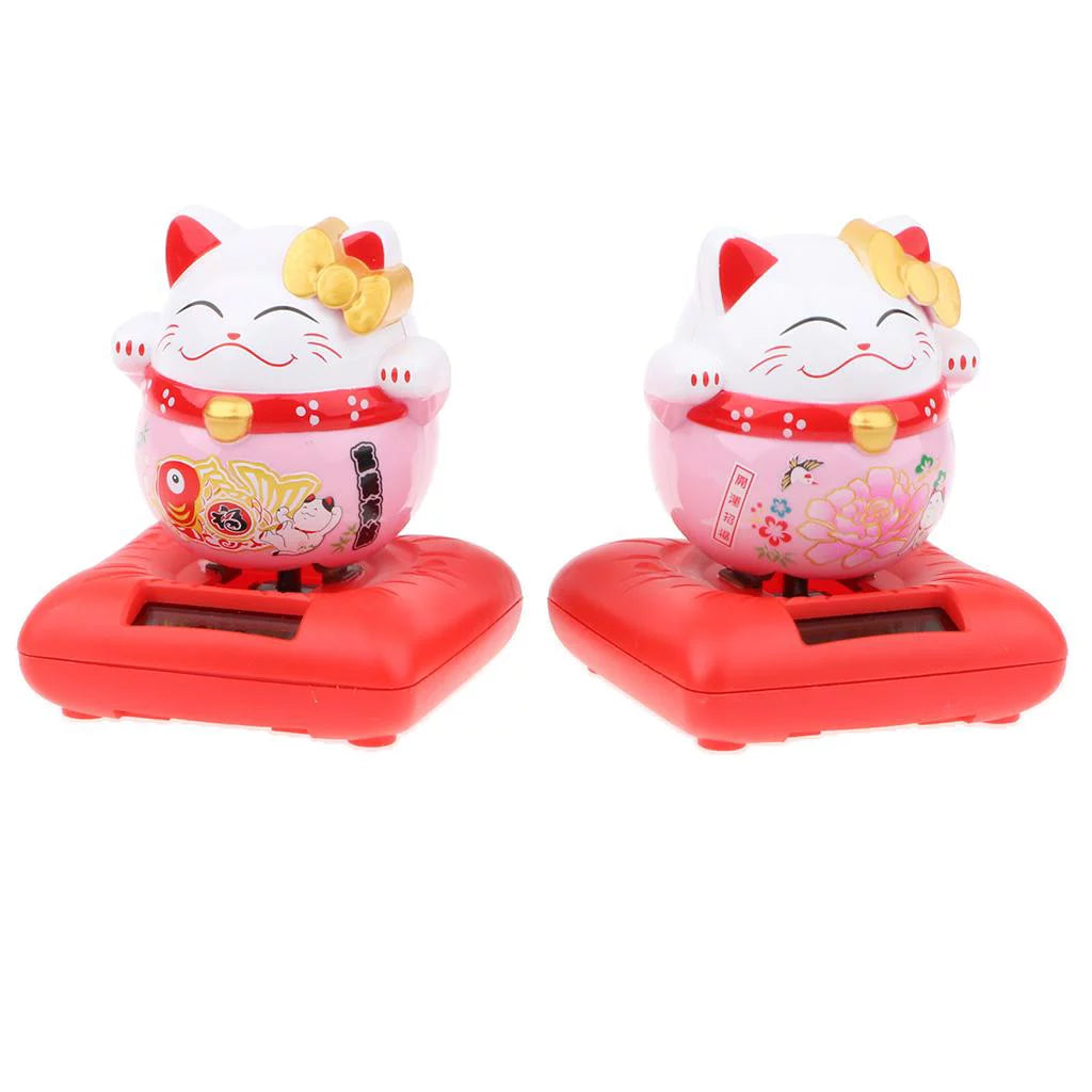 Solar Powered Dancing Toy Lucky Cat Waving Arm Maneki Neko 3 inch Set of 6 T978