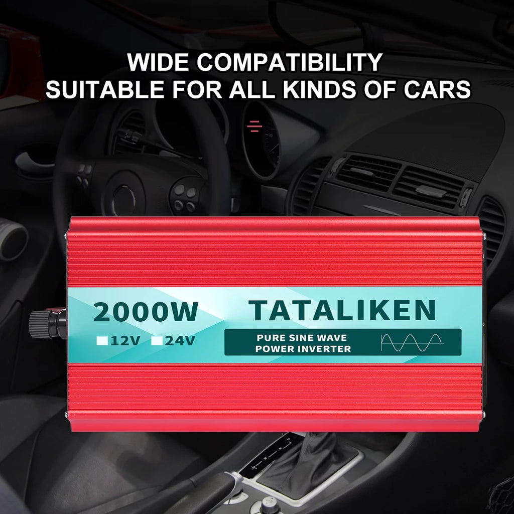 2000 Watts Pure Sine Wave Power Inverter DC 12V to AC 110V/120V with 2 AC Outlets H9963