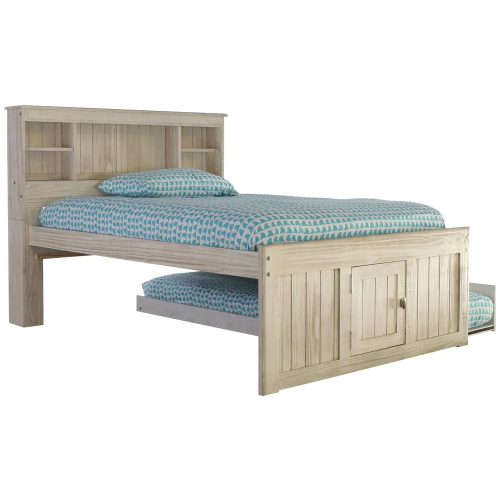 Solid Pine Full Captains Bookcase Bed with 3 Drawers and Twin Trundle Y40445