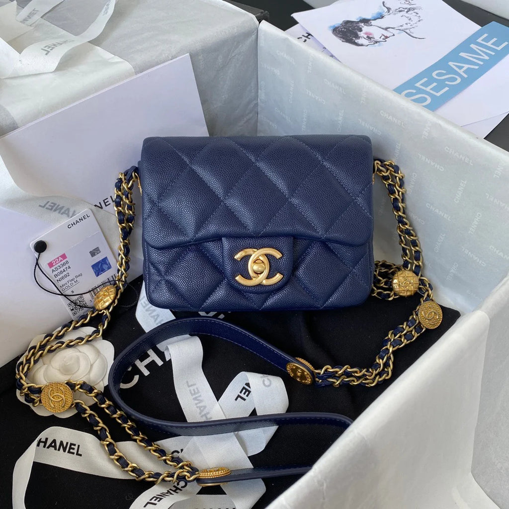 Navy Blue Mini Flap Bag with Top Handle T492931