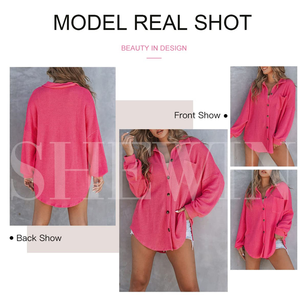 Pink Oversized Waffle Knit Shacket A794443