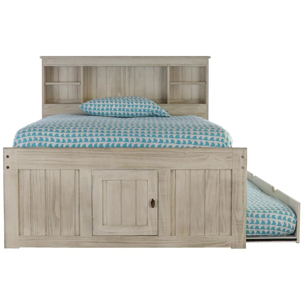 Solid Pine Full Captains Bookcase Bed with 3 Drawers and Twin Trundle Y40445