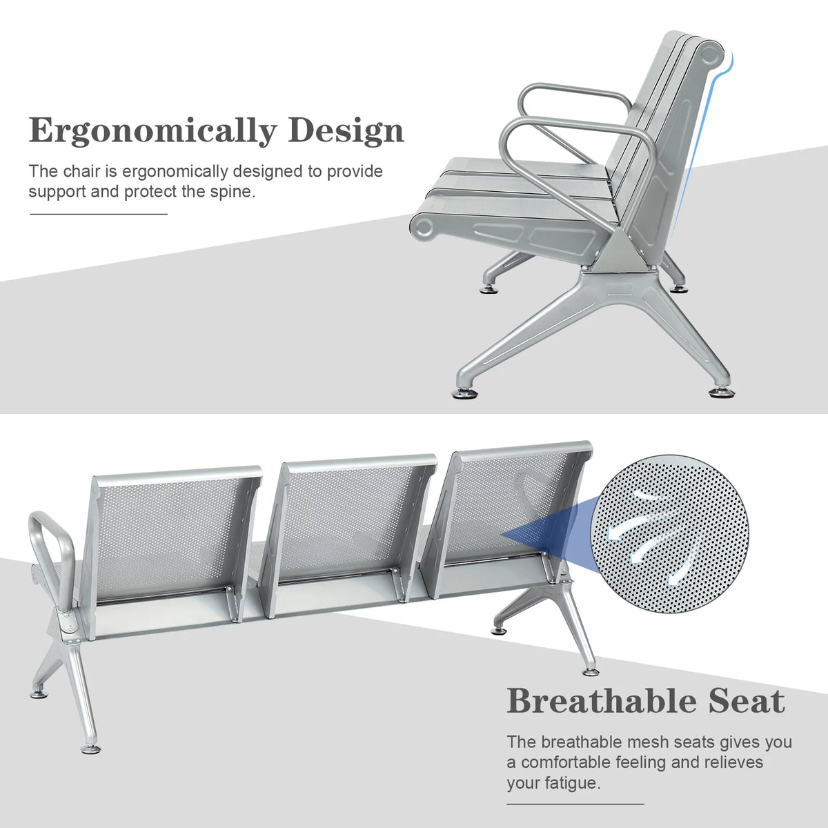 3-Seat Office Guest Waiting Chair Bench with Steel Frame U56244