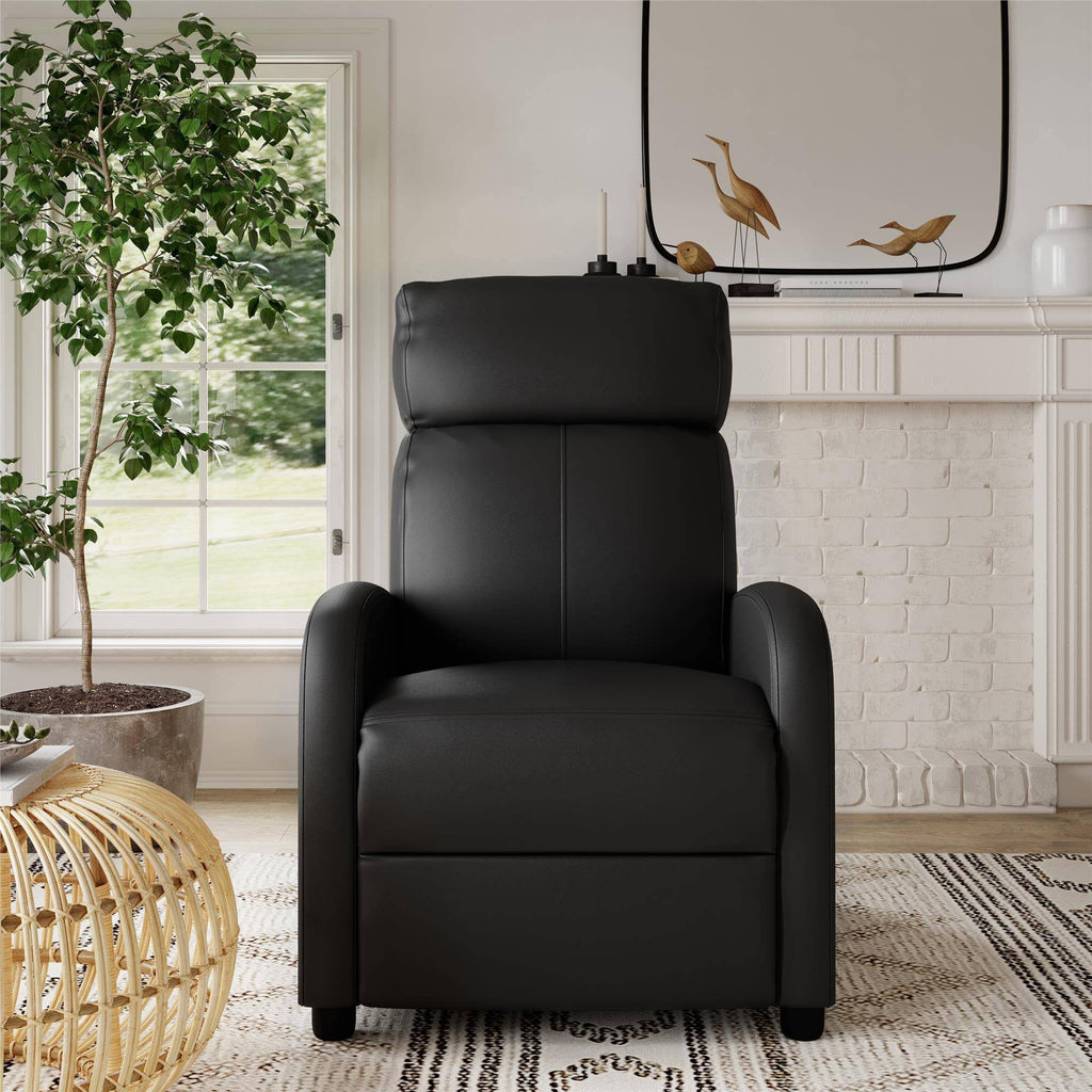 Black Faux Leather Pushback Recliner V791