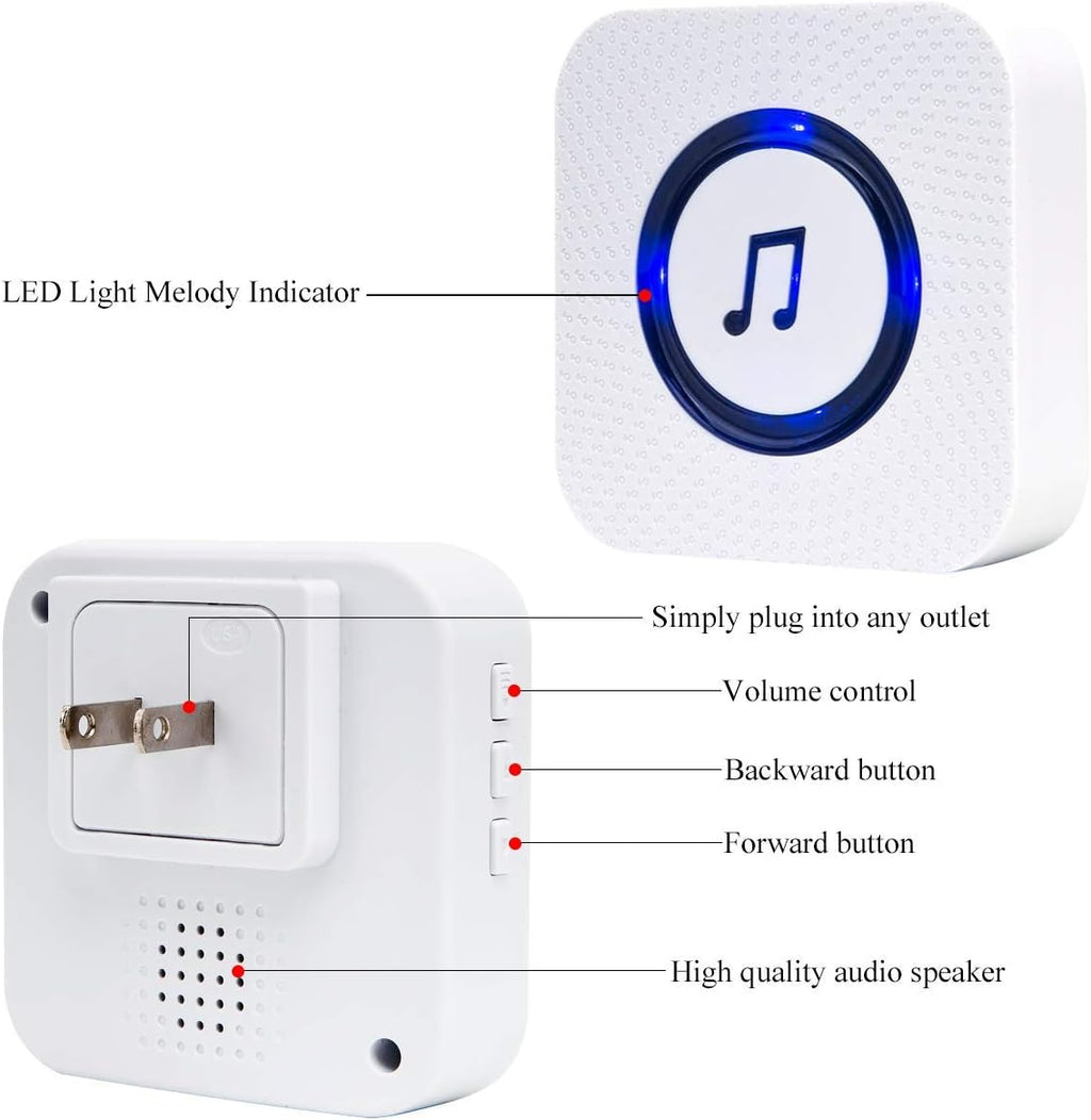 White Pack of 2 Wireless Door Chime with 55 Melodies, 5 Alarms, 1000 ft Range J93635