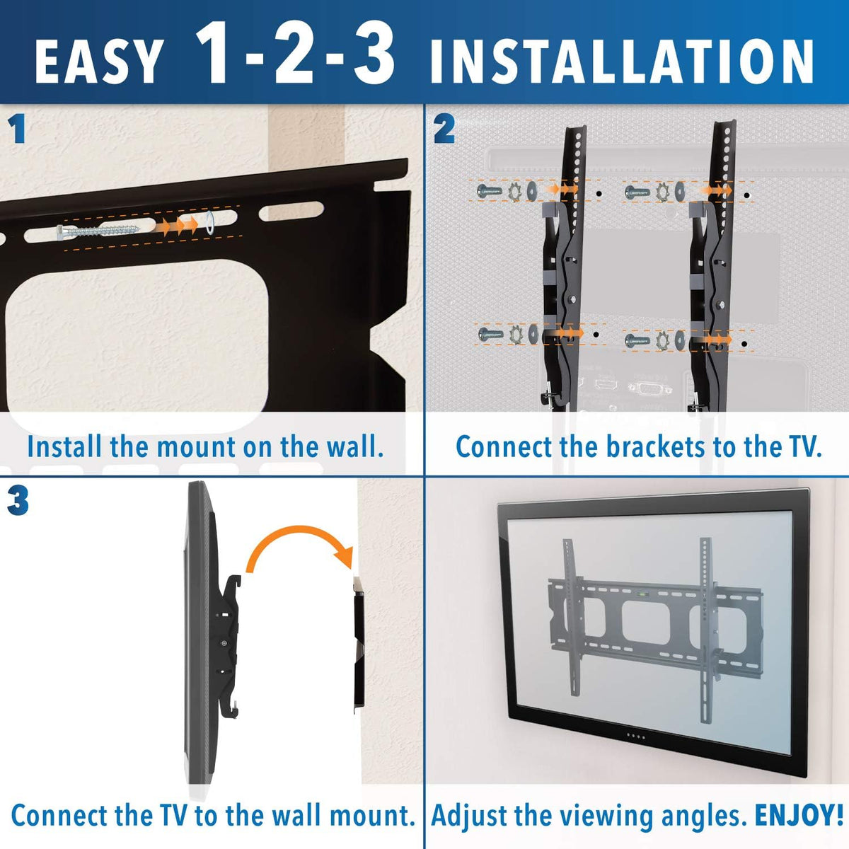 Tilt TV Wall Mount Bracket for Flat Screens, 32” – 65”, Black Pack of 2 C2777