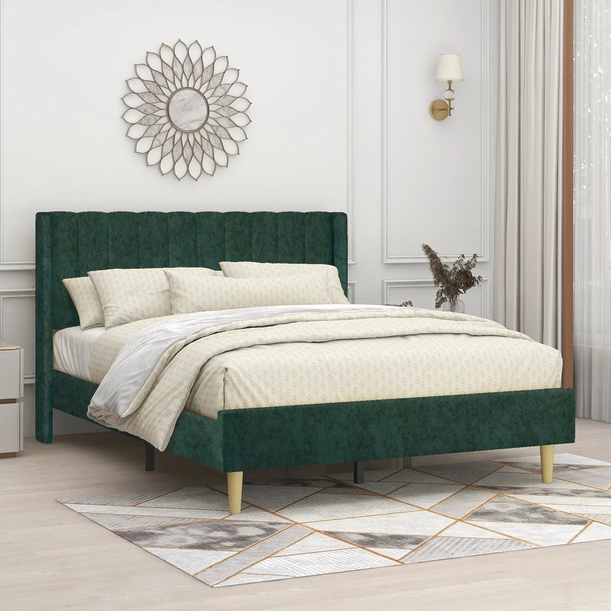 Full Low Profile Upholstered Platform Bed Dark-Grey Velvet P268