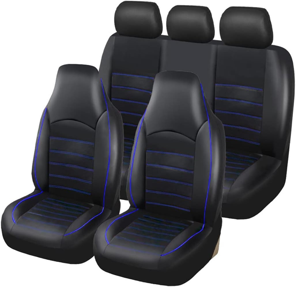 Blue PU Leather Car Seat Covers Full Set Pack of 2 I4920