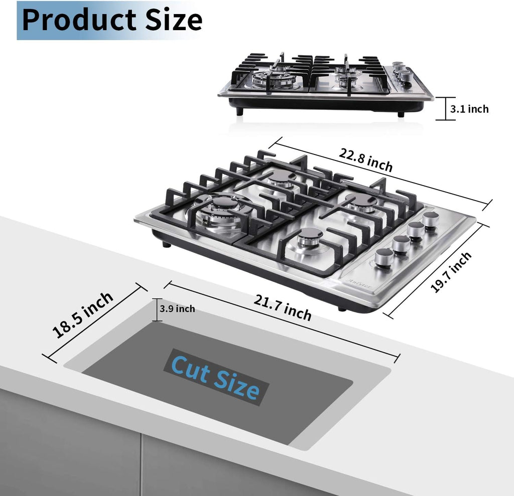 24 Inch 4 Burners Built-in Stainless Steel Gas Cooktop D664